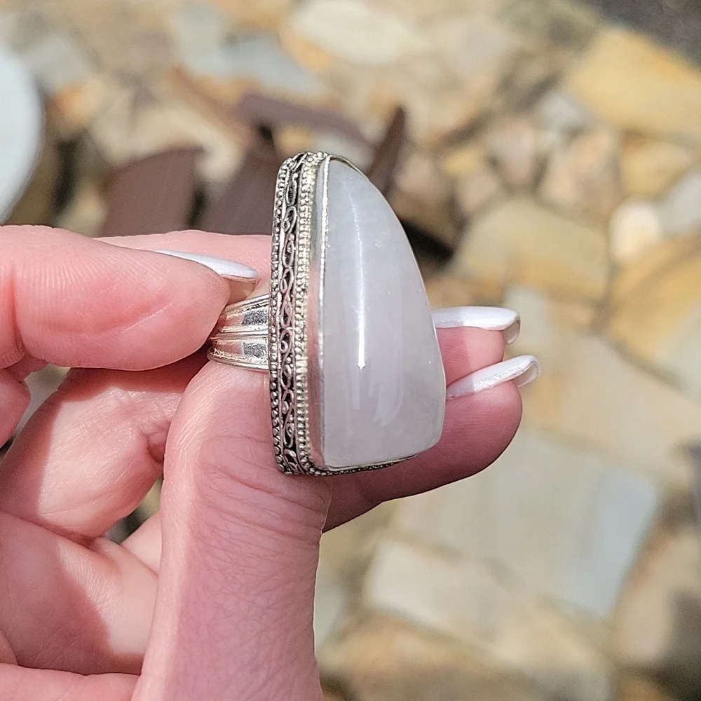 Rose Quartz with Vintage Band Ring Sz 8.5